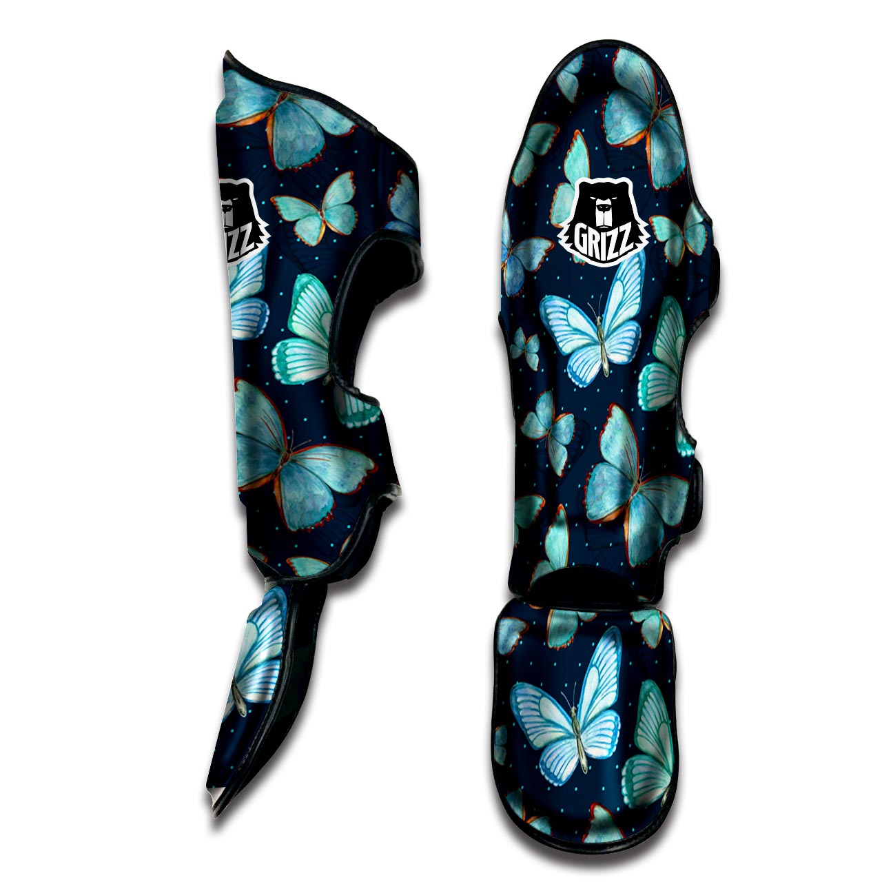 Turquoise Butterfly Print Muay Thai Shin Guard-grizzshop