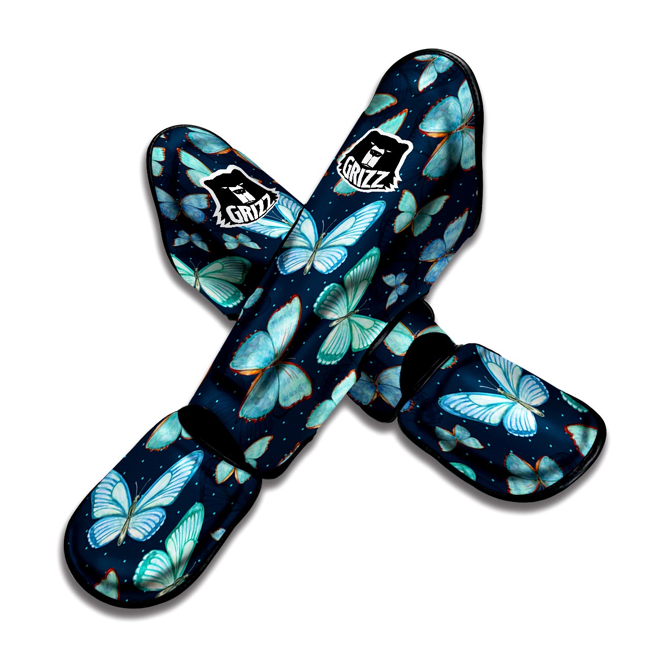 Turquoise Butterfly Print Muay Thai Shin Guard-grizzshop