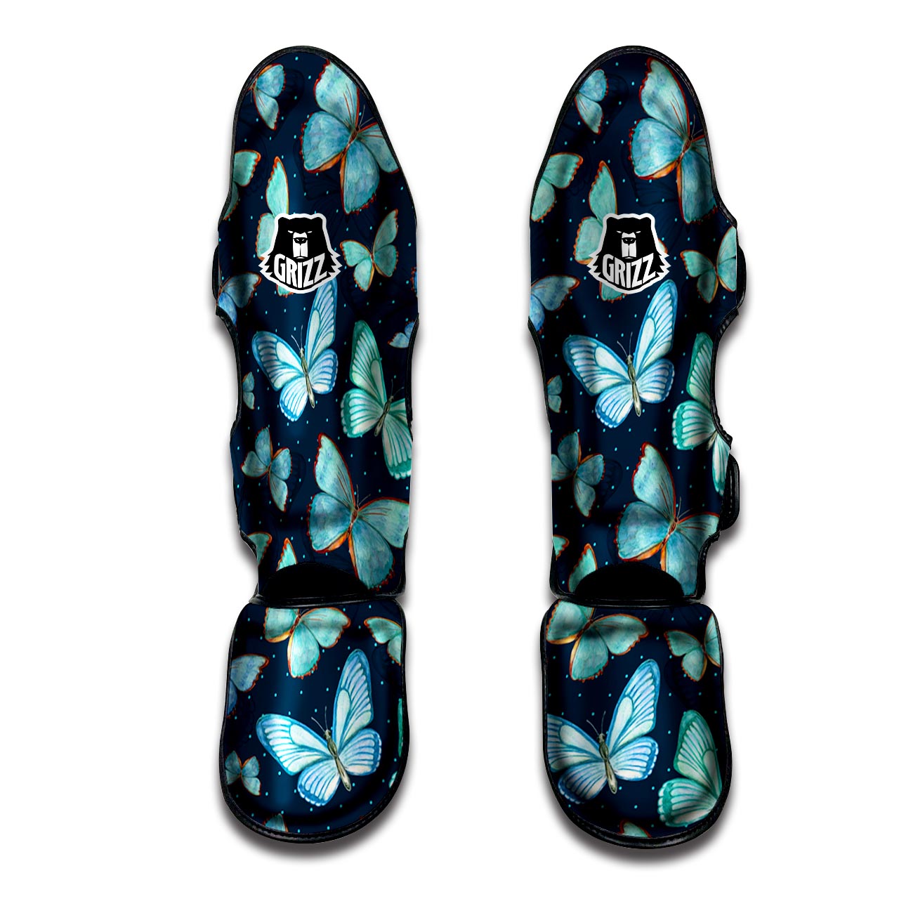 Turquoise Butterfly Print Muay Thai Shin Guard-grizzshop