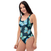 Turquoise Butterfly Print One Piece Swimsuite-grizzshop