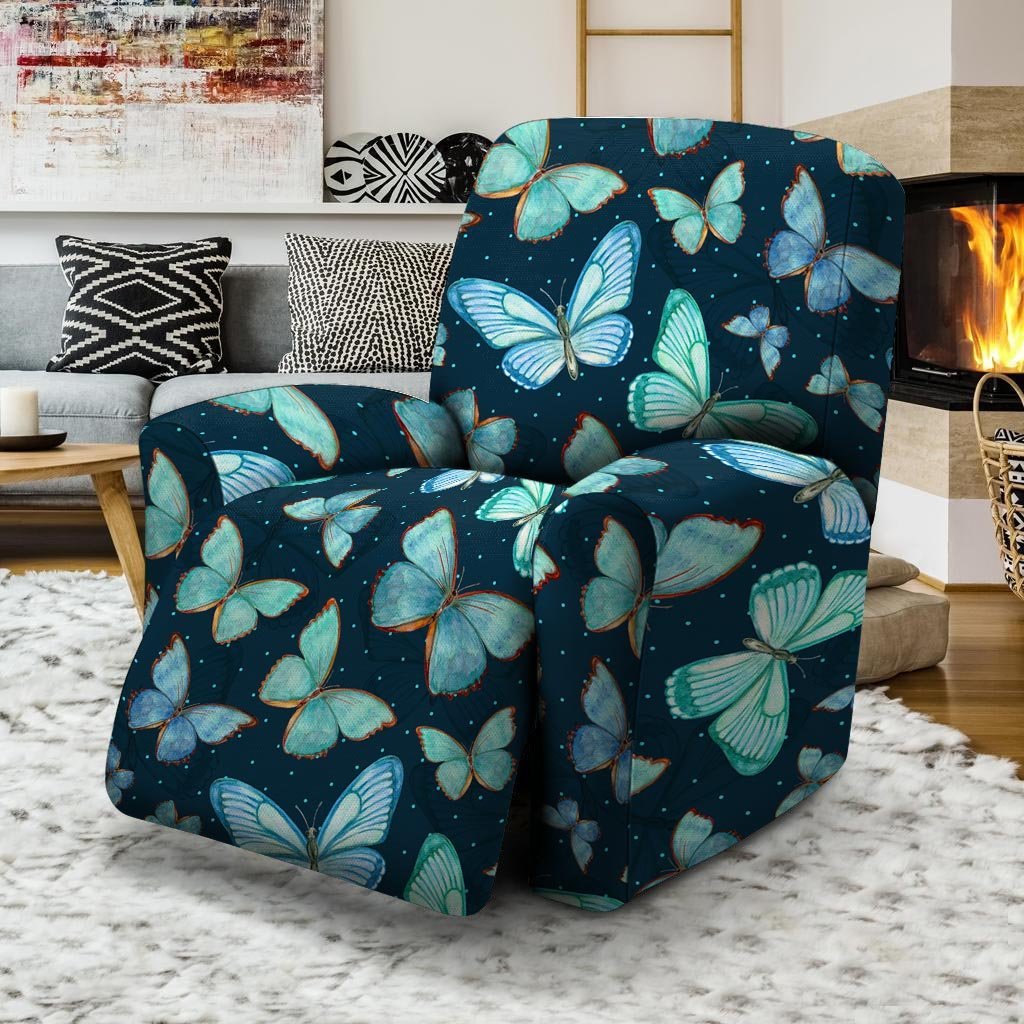 Turquoise Butterfly Print Recliner Cover-grizzshop