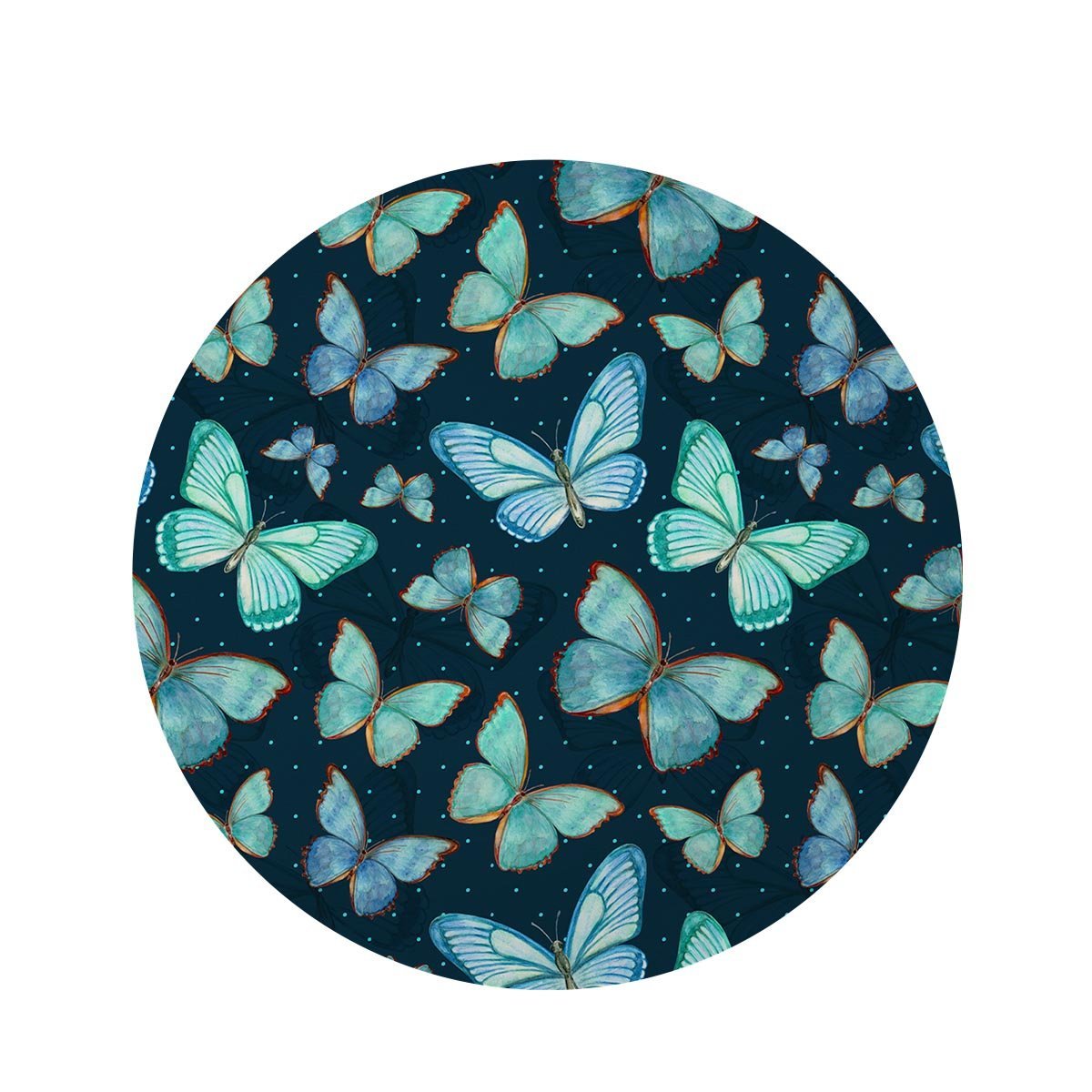 Turquoise Butterfly Print Round Rug-grizzshop