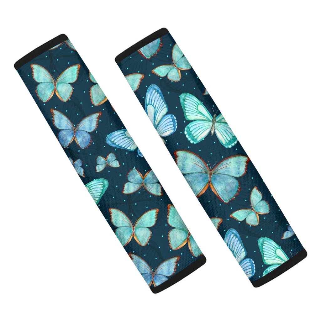 Turquoise Butterfly Print Seat Belt Cover-grizzshop