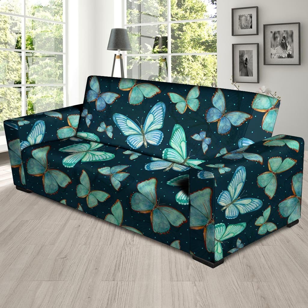 Turquoise Butterfly Print Sofa Cover-grizzshop