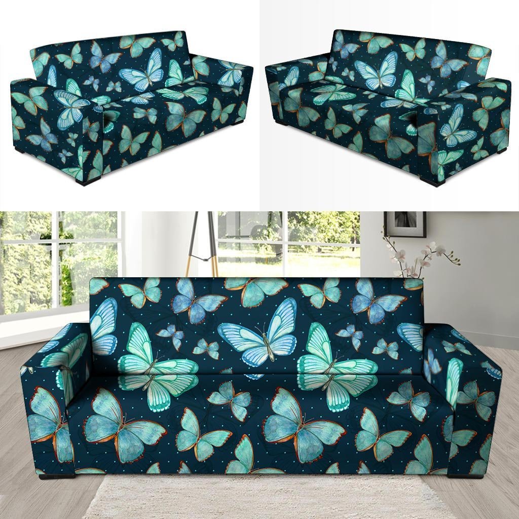 Turquoise Butterfly Print Sofa Cover-grizzshop