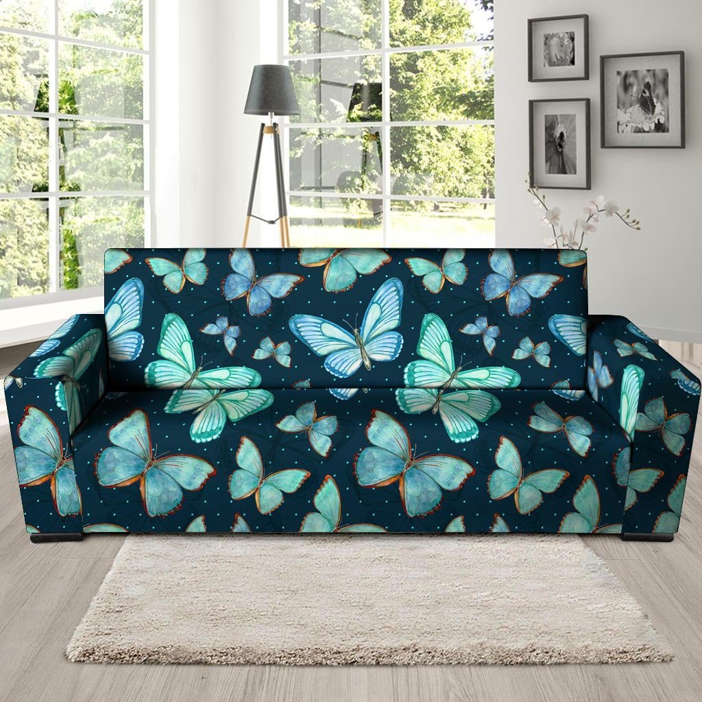 Turquoise Butterfly Print Sofa Cover-grizzshop