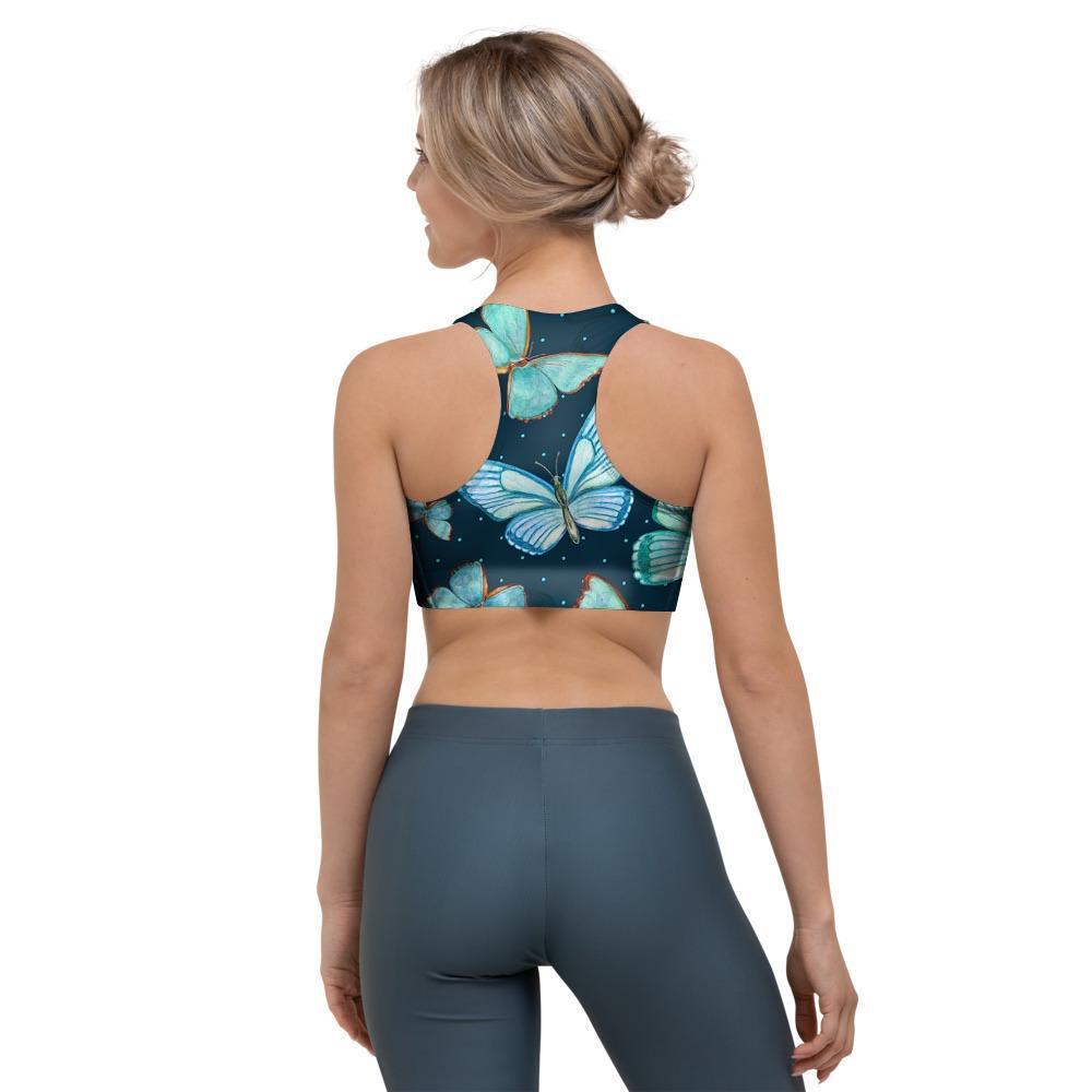 Turquoise Butterfly Print Sports Bra-grizzshop