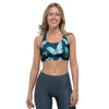 Turquoise Butterfly Print Sports Bra-grizzshop