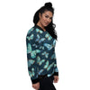 Turquoise Butterfly Print Women's Bomber Jacket-grizzshop