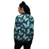 Turquoise Butterfly Print Women's Bomber Jacket-grizzshop