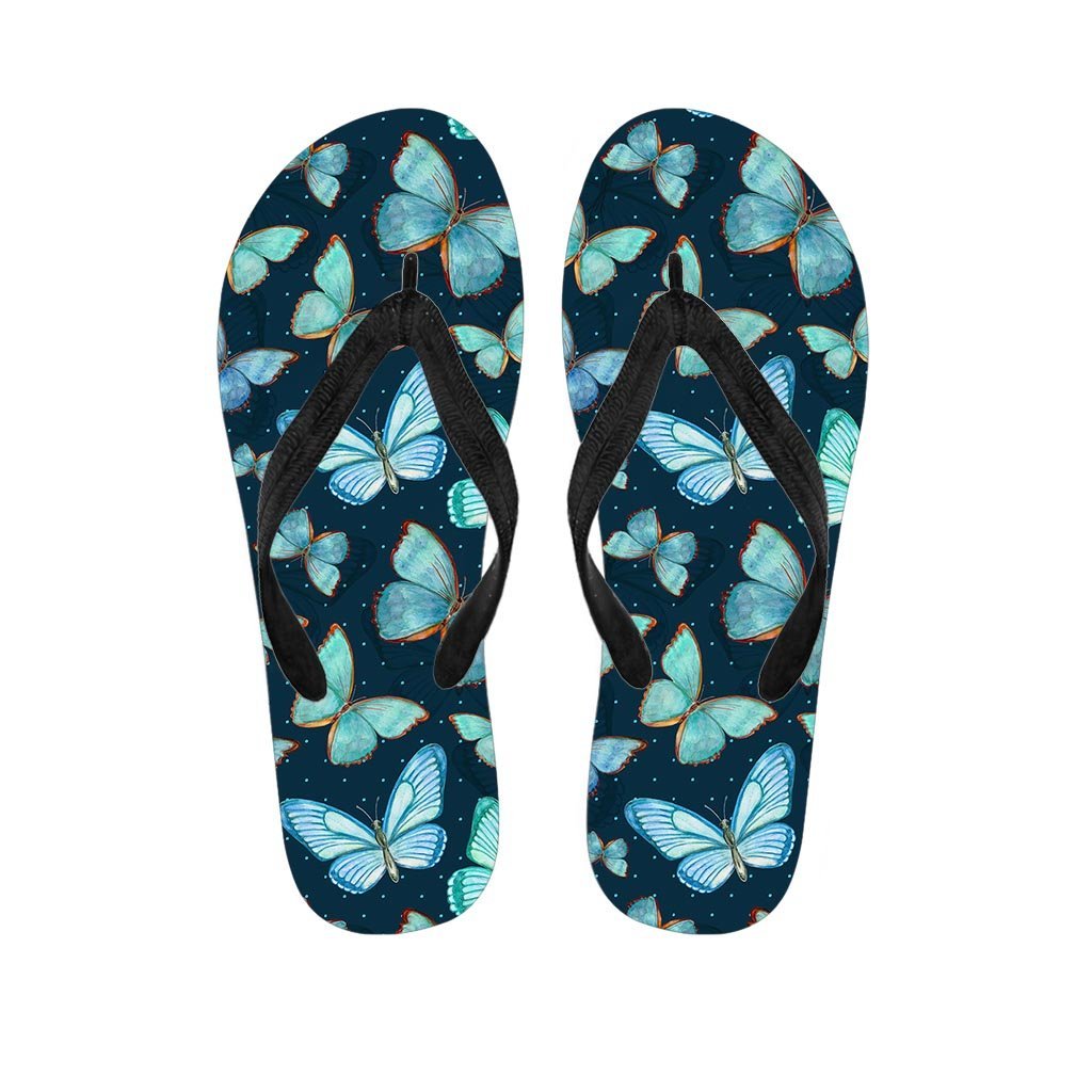 Turquoise Butterfly Print Women's Flip Flops-grizzshop