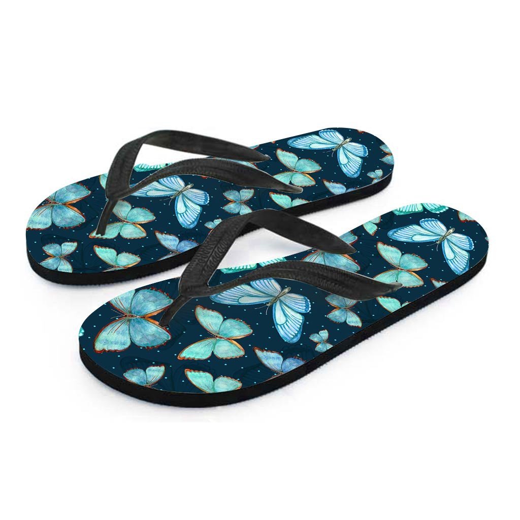 Turquoise Butterfly Print Women's Flip Flops-grizzshop