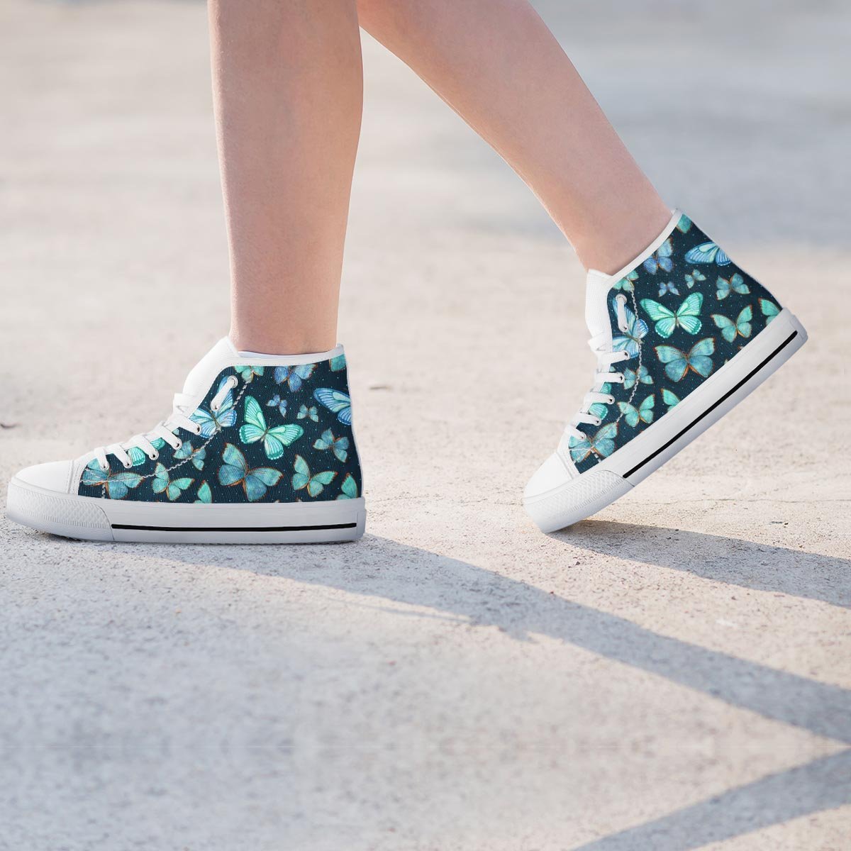 Turquoise Butterfly Print Women's High Top Shoes-grizzshop