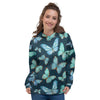 Turquoise Butterfly Print Women's Hoodie-grizzshop