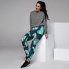 Turquoise Butterfly Print Women's Joggers-grizzshop