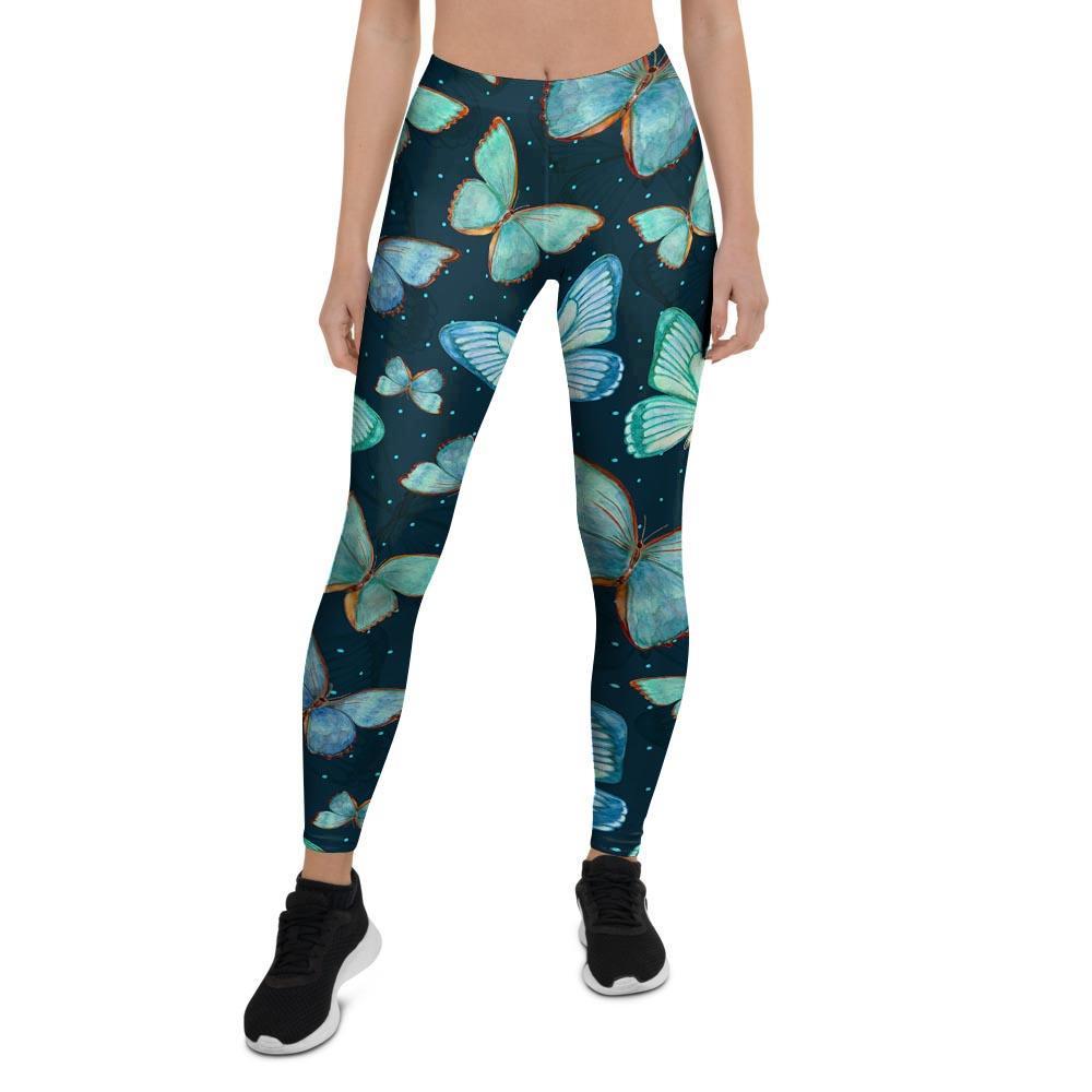 Turquoise Butterfly Print Women's Leggings-grizzshop