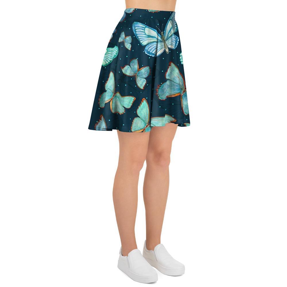 Turquoise Butterfly Print Women's Skirt-grizzshop