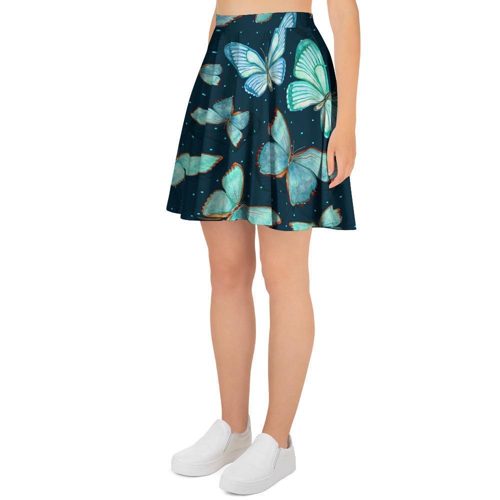 Turquoise Butterfly Print Women's Skirt-grizzshop