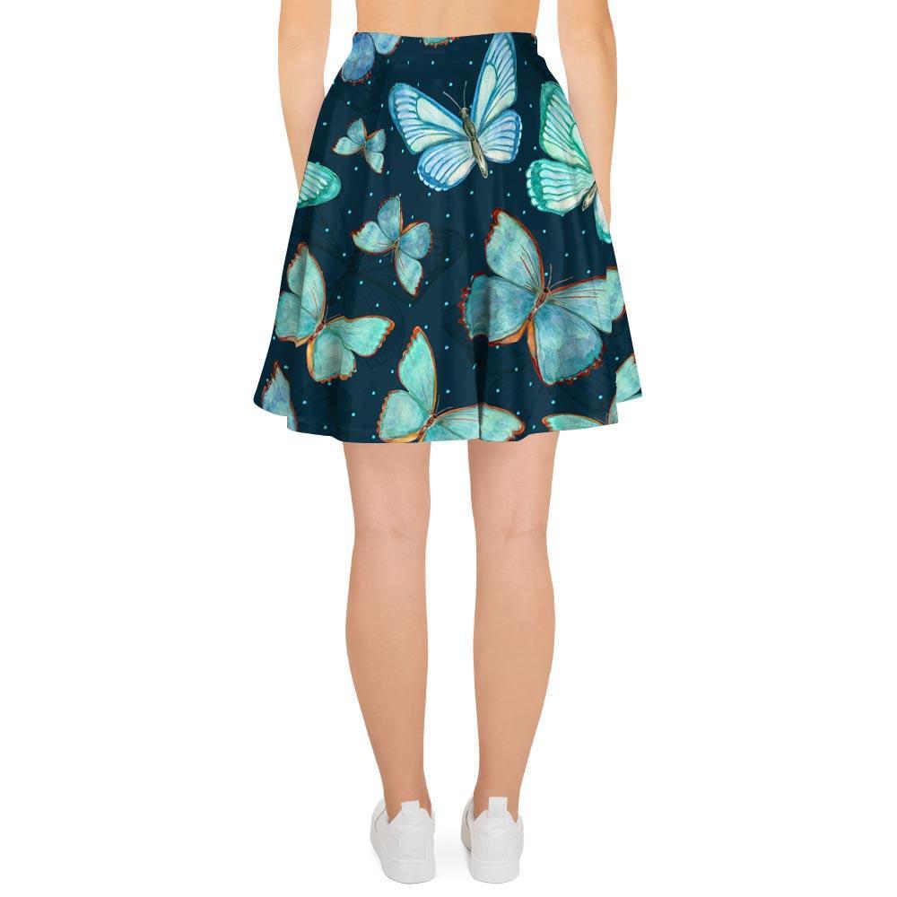 Turquoise Butterfly Print Women's Skirt-grizzshop