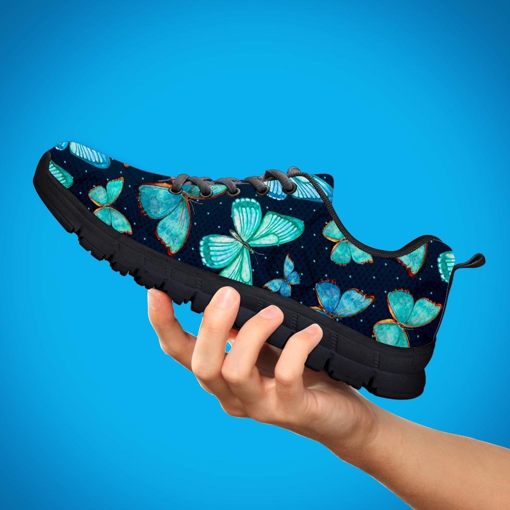 Turquoise Butterfly Print Women's Sneakers-grizzshop