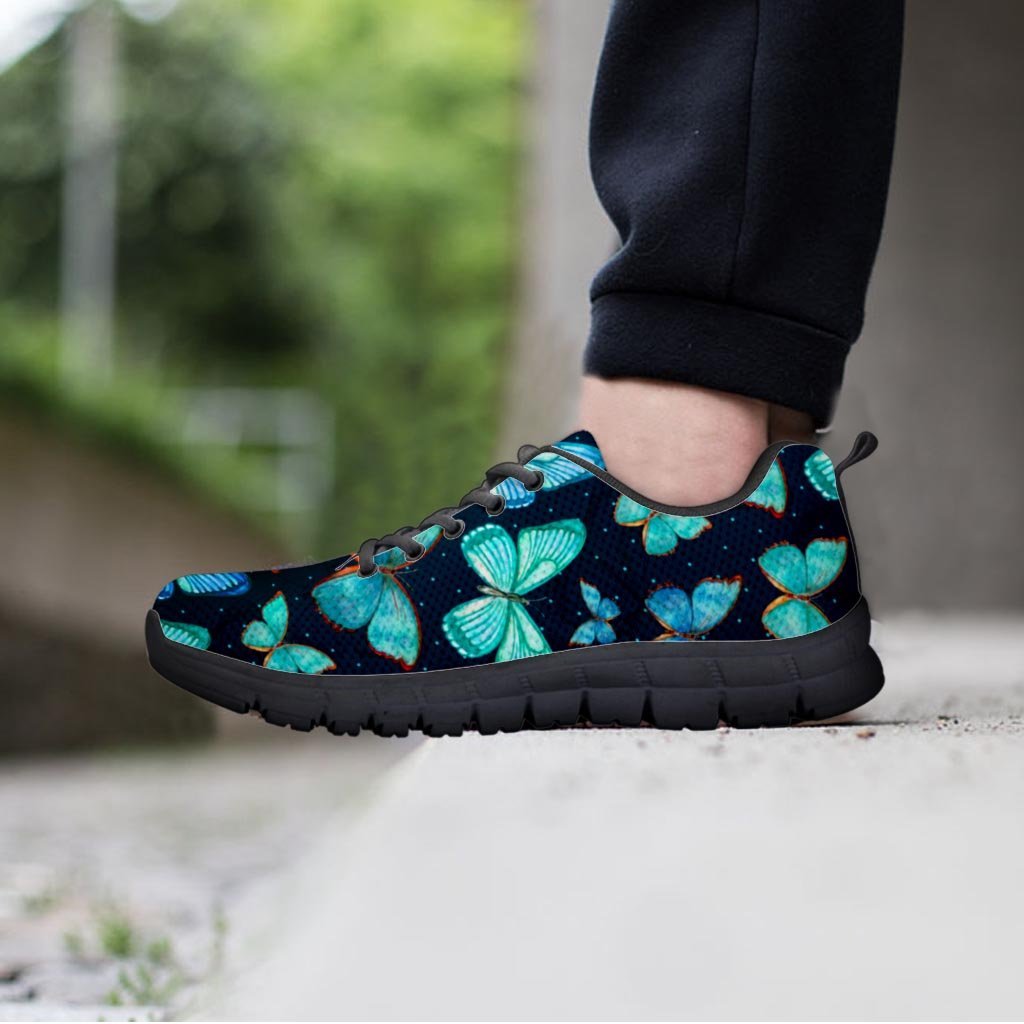 Turquoise Butterfly Print Women's Sneakers-grizzshop