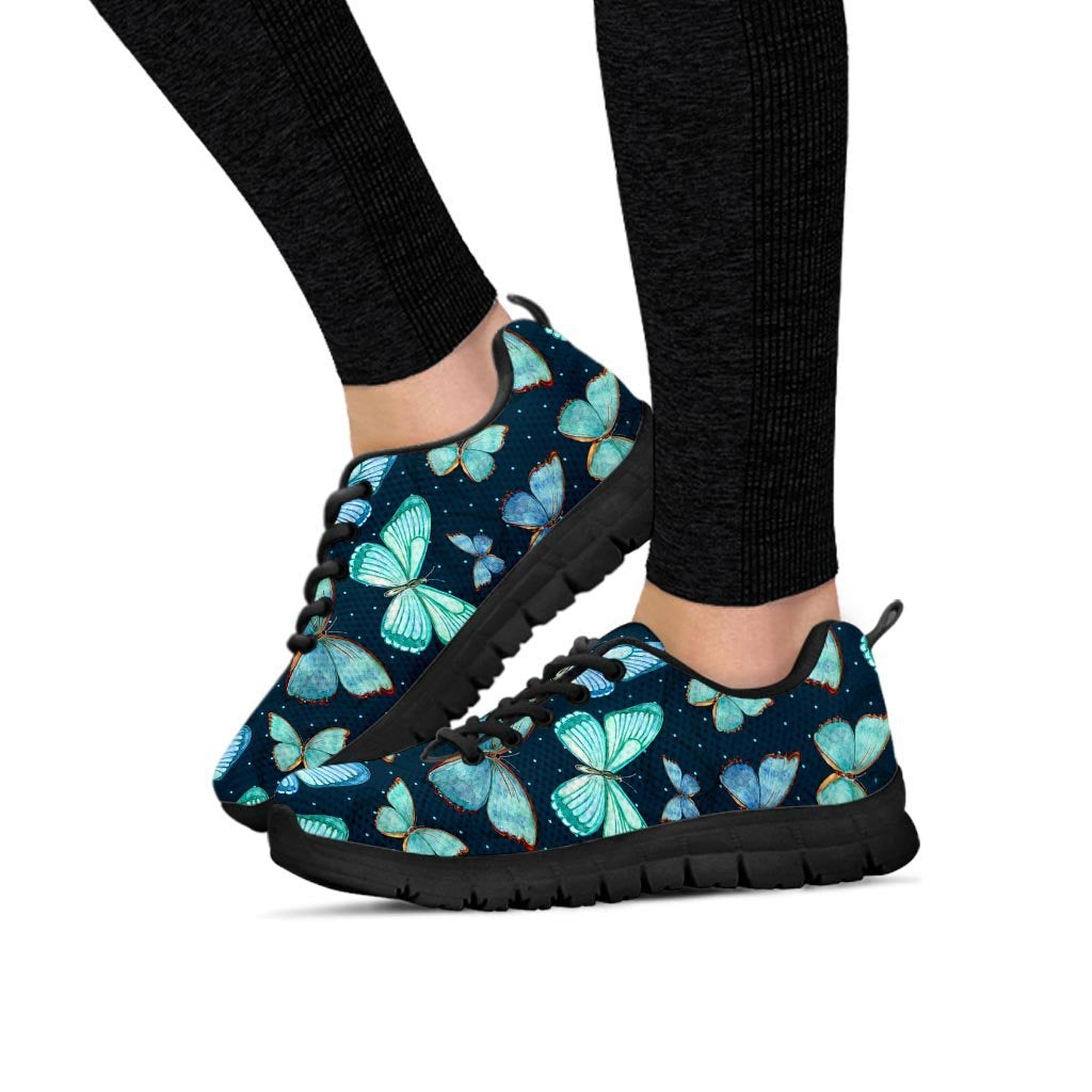 Turquoise Butterfly Print Women's Sneakers-grizzshop