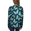 Turquoise Butterfly Print Women's Sweatshirt-grizzshop