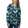 Turquoise Butterfly Print Women's Sweatshirt-grizzshop