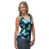 Turquoise Butterfly Print Women's Tank Top-grizzshop