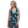 Turquoise Butterfly Print Women's Tank Top-grizzshop