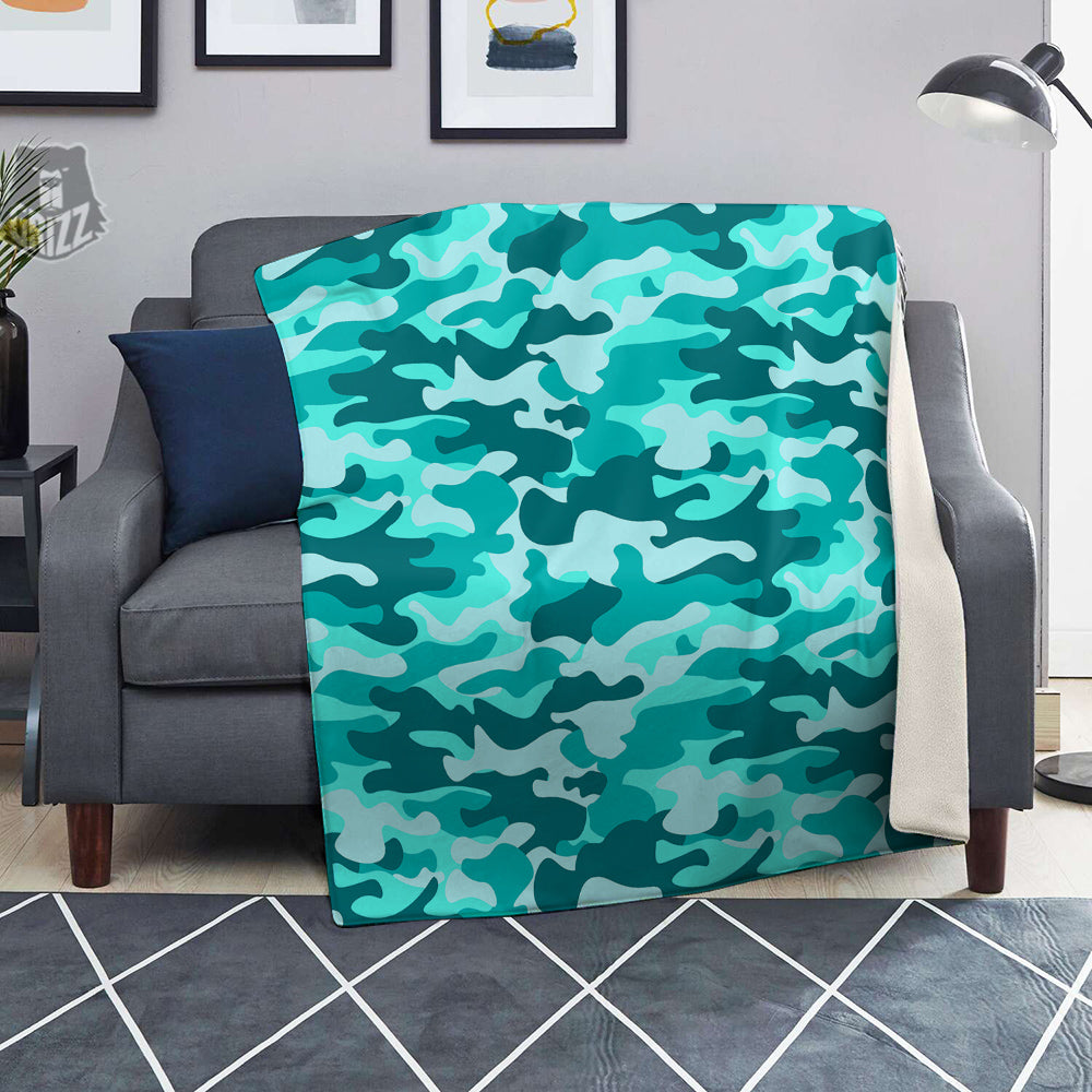 Turquoise Camo And Camouflage Print Blanket-grizzshop