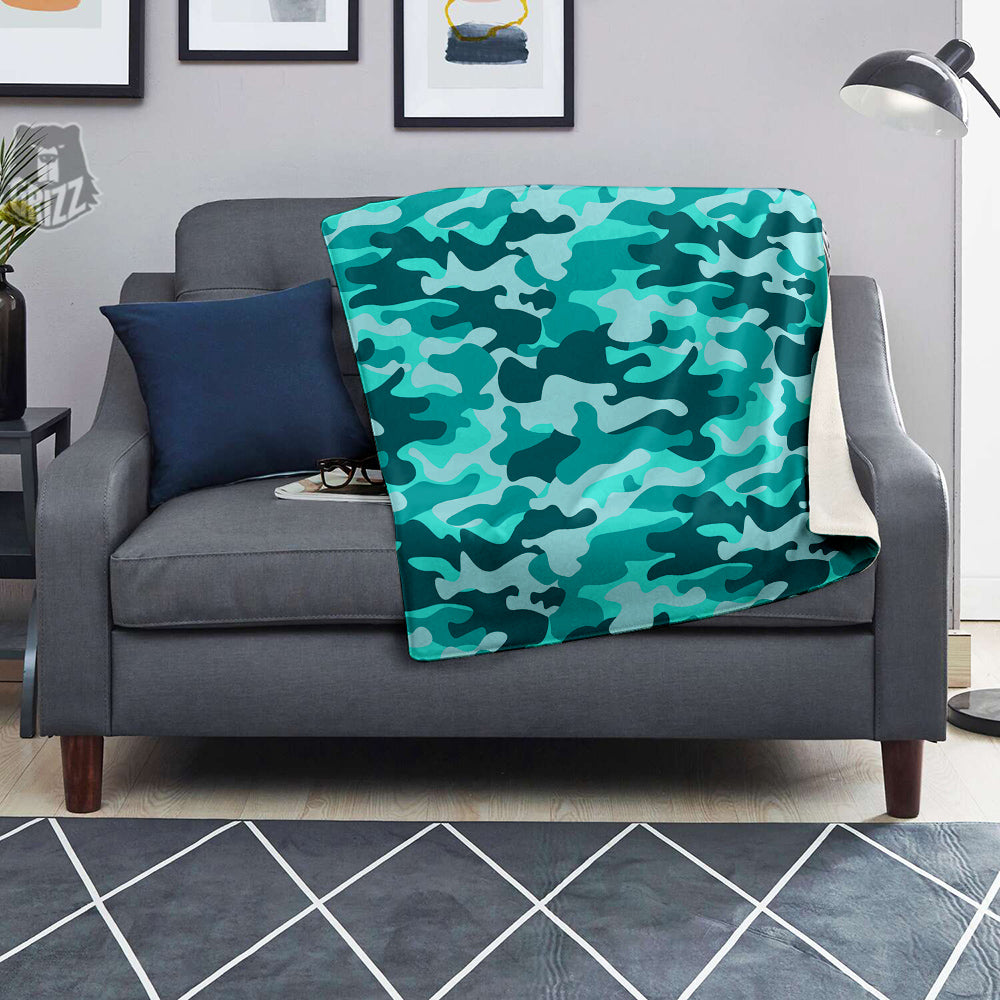 Turquoise Camo And Camouflage Print Blanket-grizzshop