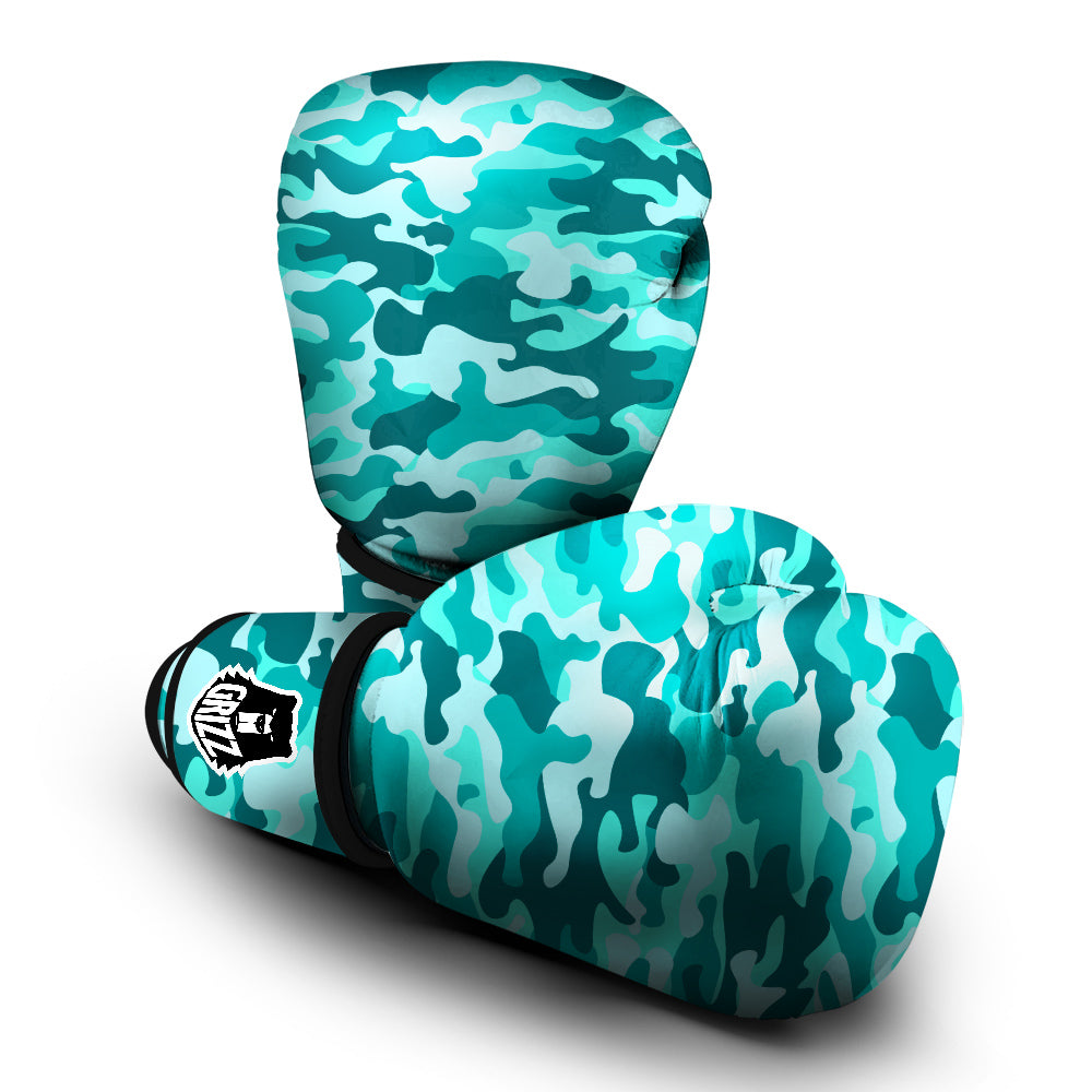 Turquoise Camo And Camouflage Print Boxing Gloves-grizzshop