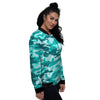 Turquoise Camo And Camouflage Print Women's Bomber Jacket-grizzshop