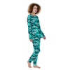 Turquoise Camo And Camouflage Print Women's Pajamas-grizzshop