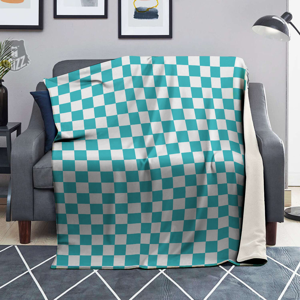 Turquoise Checkered Flag Print Blanket-grizzshop