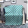 Turquoise Checkered Flag Print Blanket-grizzshop