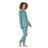 Turquoise Checkered Flag Print Women's Pajamas-grizzshop