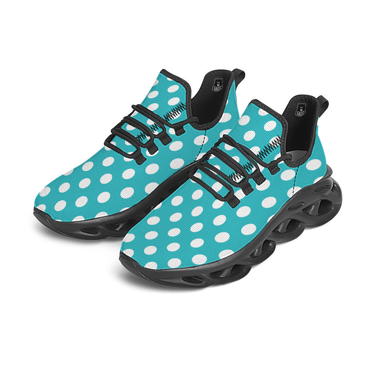 Turquoise Color Polka Dot Print Pattern Black Running Shoes-grizzshop