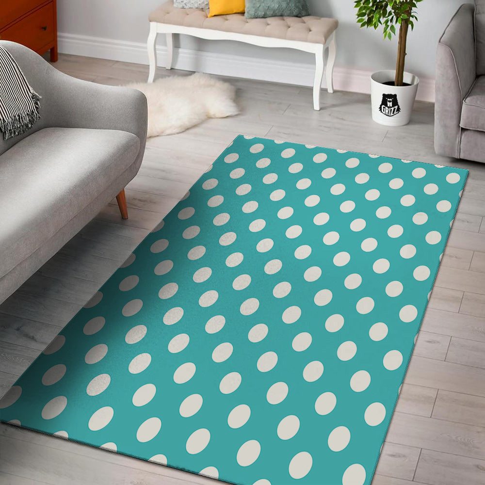 Turquoise Color Polka Dot Print Pattern Floor Mat-grizzshop