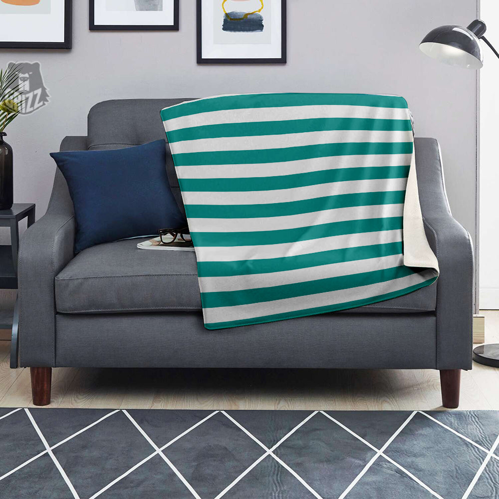 Turquoise Color Striped Print Blanket-grizzshop