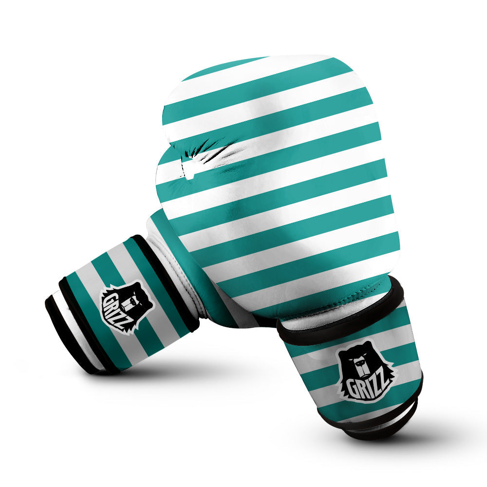 Turquoise Color Striped Print Boxing Gloves-grizzshop