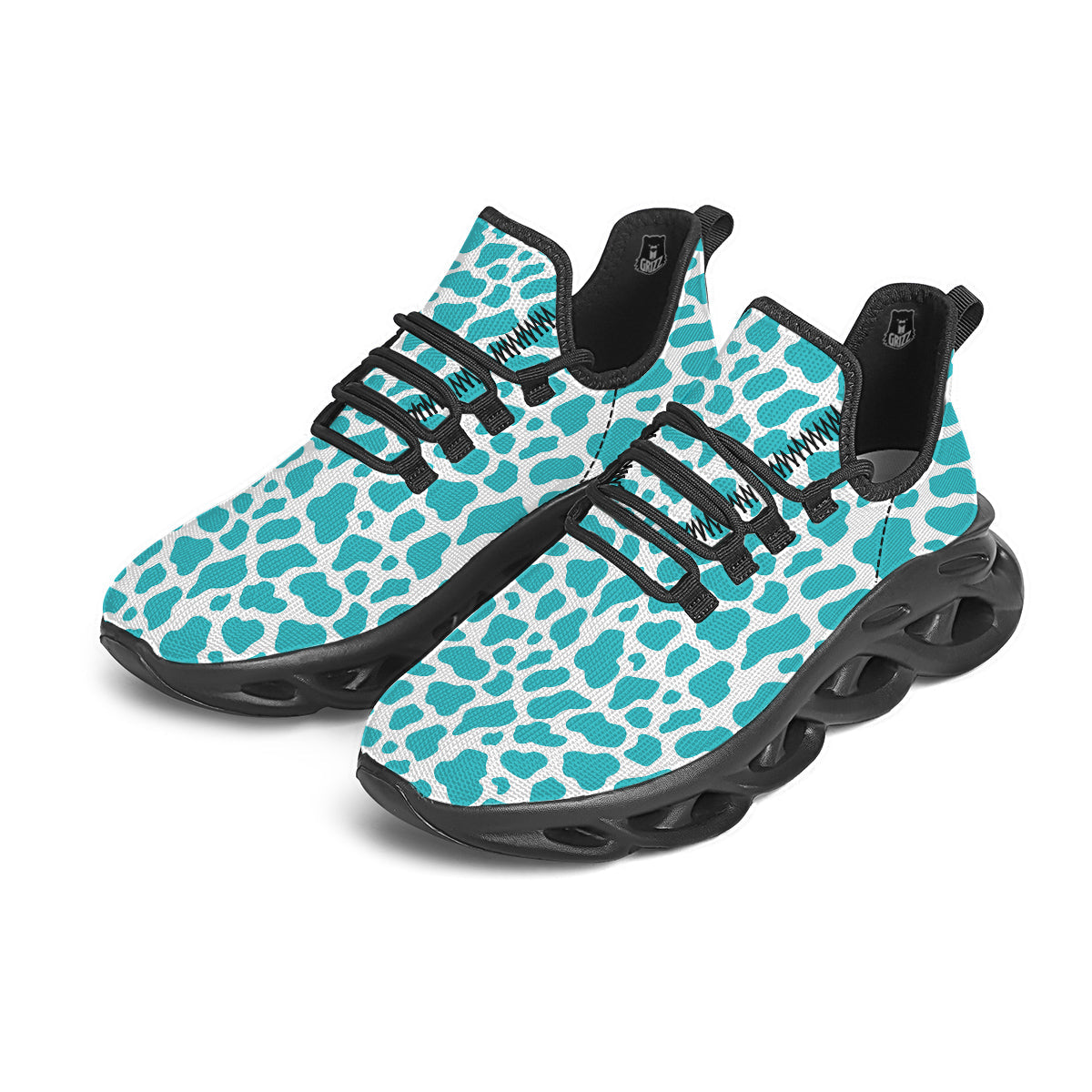Turquoise Cow Print Pattern Black Running Shoes-grizzshop