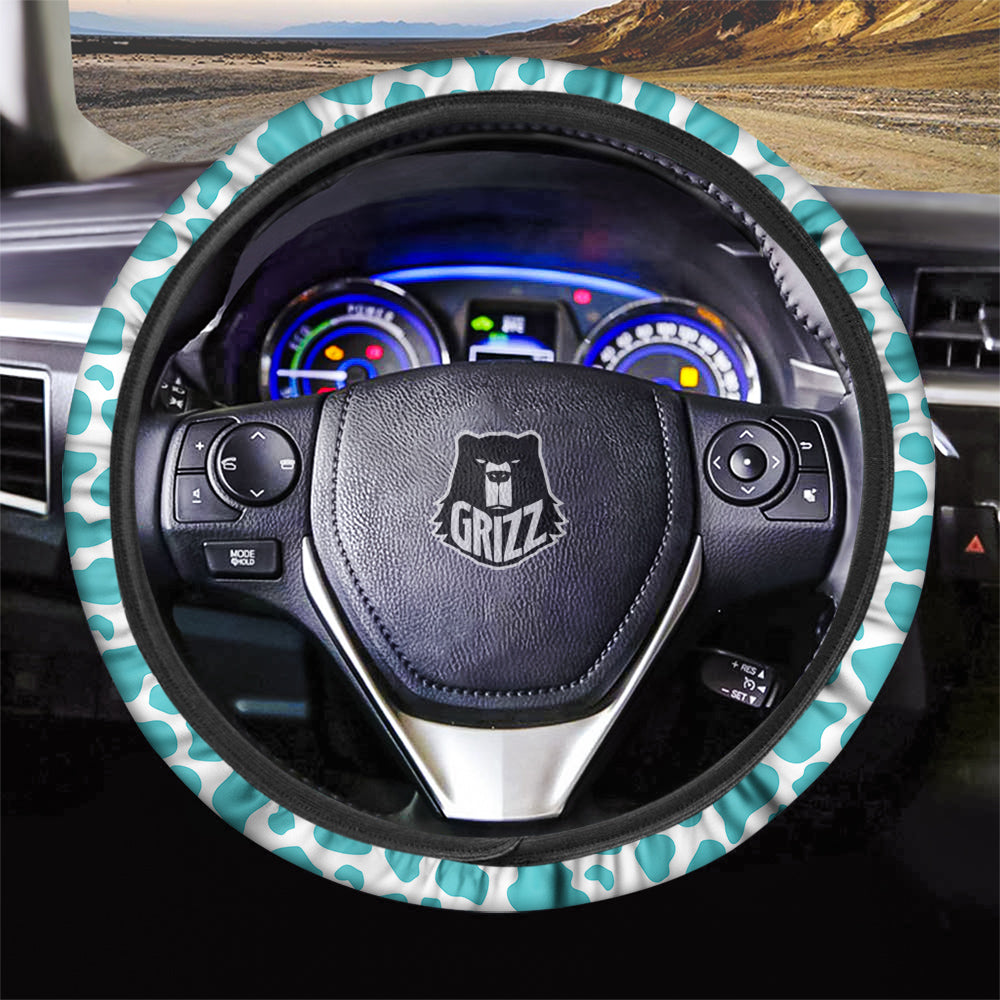 Turquoise Cow Print Pattern Car Steering Wheel Cover-grizzshop