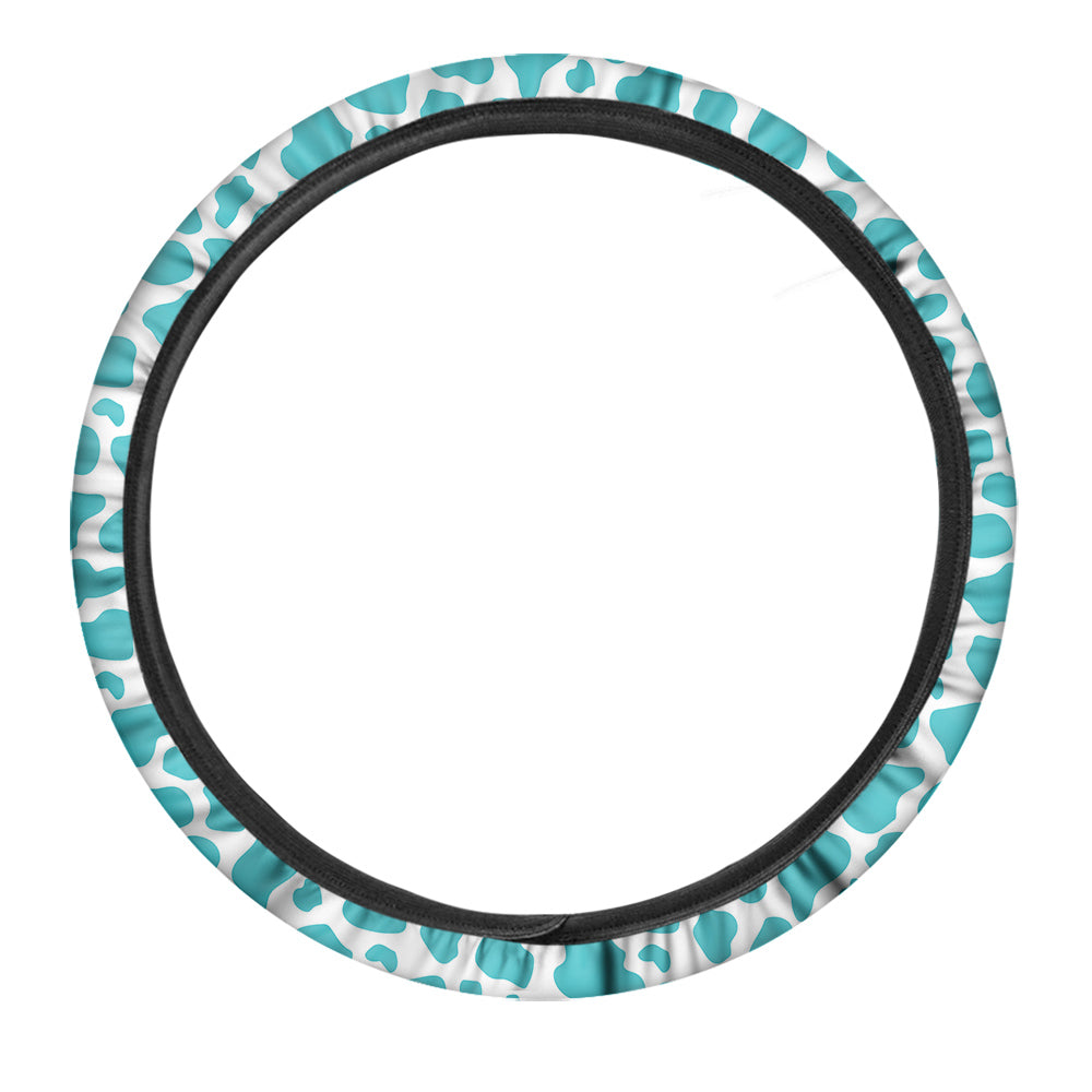 Turquoise Cow Print Pattern Car Steering Wheel Cover-grizzshop