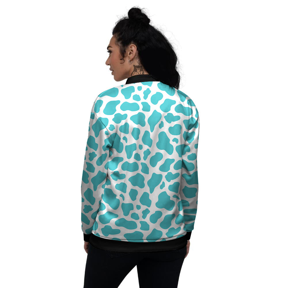 Turquoise Cow Print Pattern Women's Bomber Jacket-grizzshop