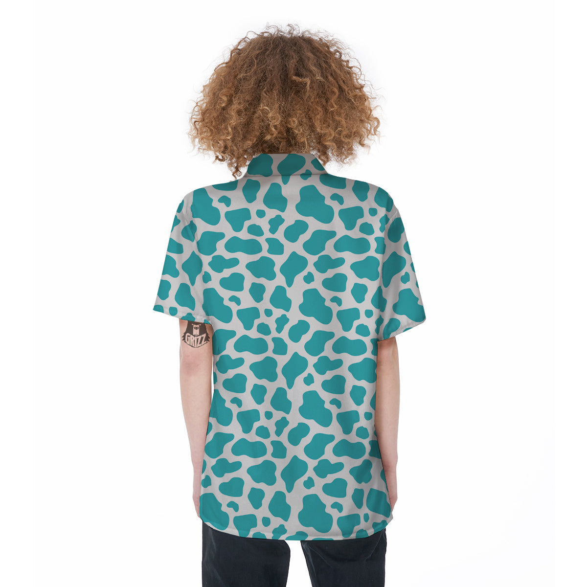 Turquoise Cow Print Pattern Women's Short Sleeve Shirts-grizzshop