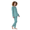 Turquoise Houndstooth Print Women's Pajamas-grizzshop