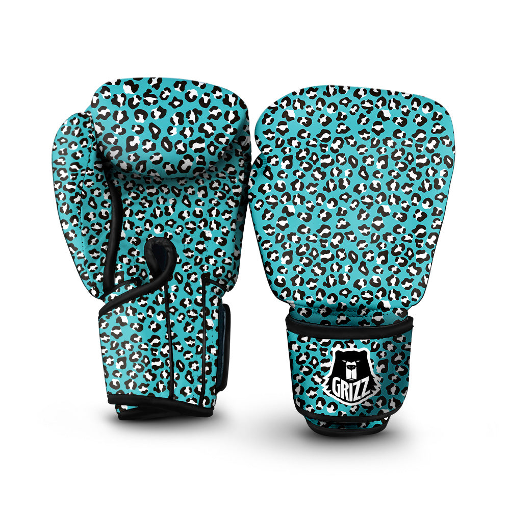 Turquoise Leopard Print Pattern Boxing Gloves-grizzshop