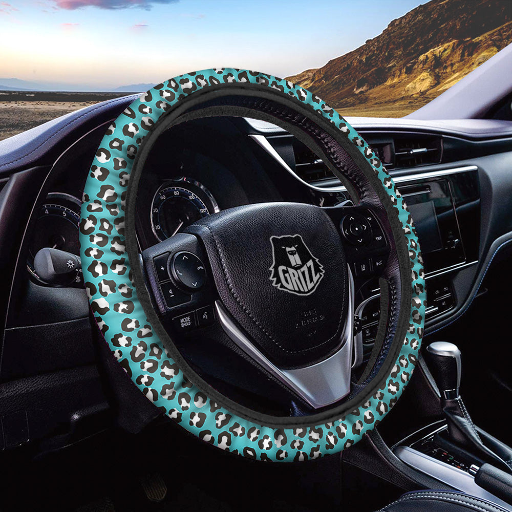 Turquoise Leopard Print Pattern Car Steering Wheel Cover-grizzshop